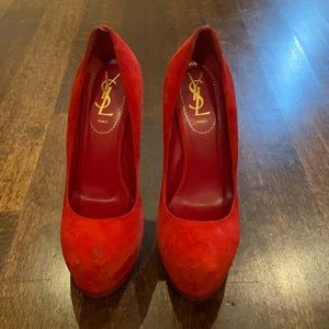 YSL red suede tribute heels
